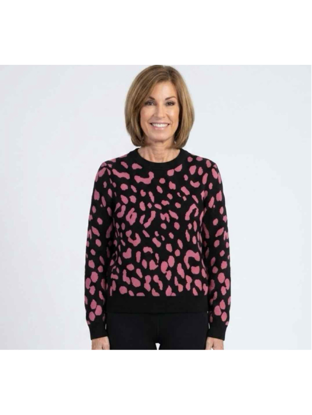 Alice and Olivia Black and Rose Pink Chia Leopard Jacquard Crewneck Pullover Siz